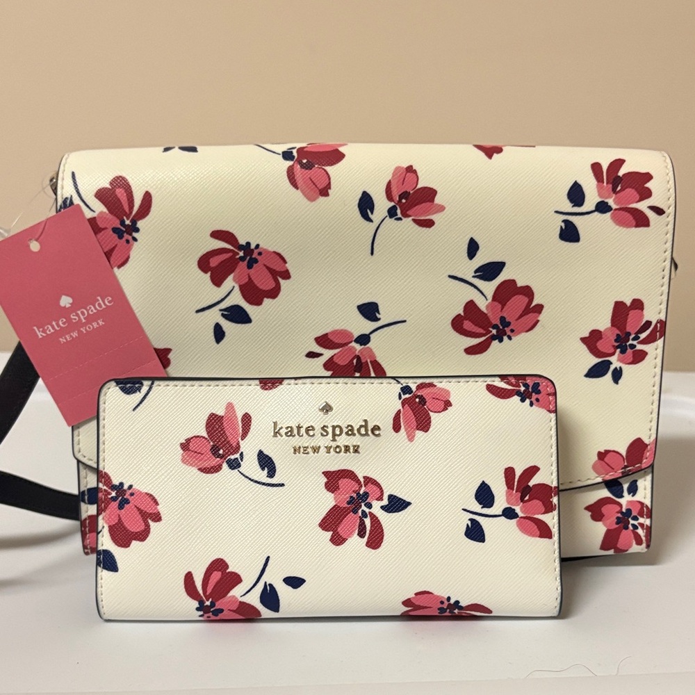 Kate Spade Cream and Red Floral Crossbody Bag
